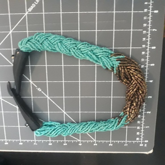 Braided Multi-Strand Beaded Collar Necklace Faux Bone Hook Closure - Picture 6 of 6